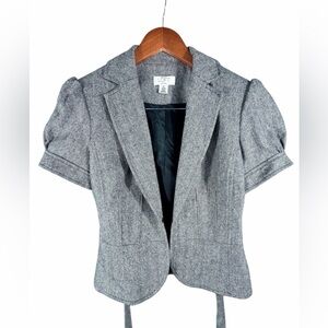 Loft Petite Herringbone Wool Blend Short Sleeve Blazer Jacket Size 10P